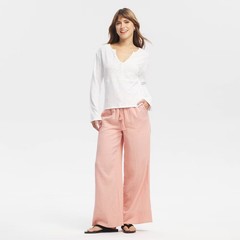Women High-Rise Tassel Drawstring Waist Wide Leg Pants – Universal Thread Pink