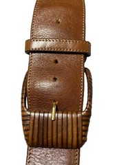 Axcess Leather Belt Made In Italy Brown Wide Woven Buckle Medium 26-30.5 inches