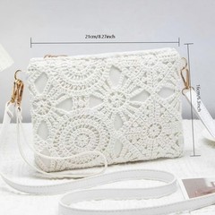 Casual Hollow Crochet Lace Handbag Women Floral Woven Crossbody Shoulder Bag