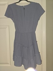 City Studio Women’s Blue Short Sleeve Round Neck Ruffle Dress: Small