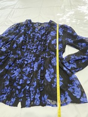 Torrid 00 L Chiffon Clip Dot Ruffle Front Top Floral Roses Blue Boho Indie Weste