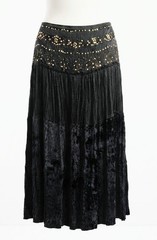 Vintage 90’s Candies Black Goth Crushed Velvet Satin Crinkle Mixed Midi Skirt M