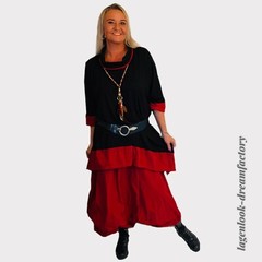 MYO Lagenlook Dream Clouds Tie Balloon Skirt Taffeta & Jersey RED 42 44 46 48 50