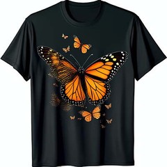 Stunning Monarch Butterfly T-Shirt on Black Fabric Unique Design with