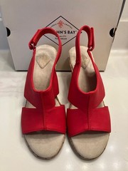 St Johns Bay Cork Wedge Sandal Red Size 8.5M, 3.5″ Heel
