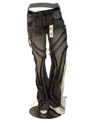 New! Bleeker Bleeker Distressed Pocketed Jeans w edge Blk Wash Stacked Denim