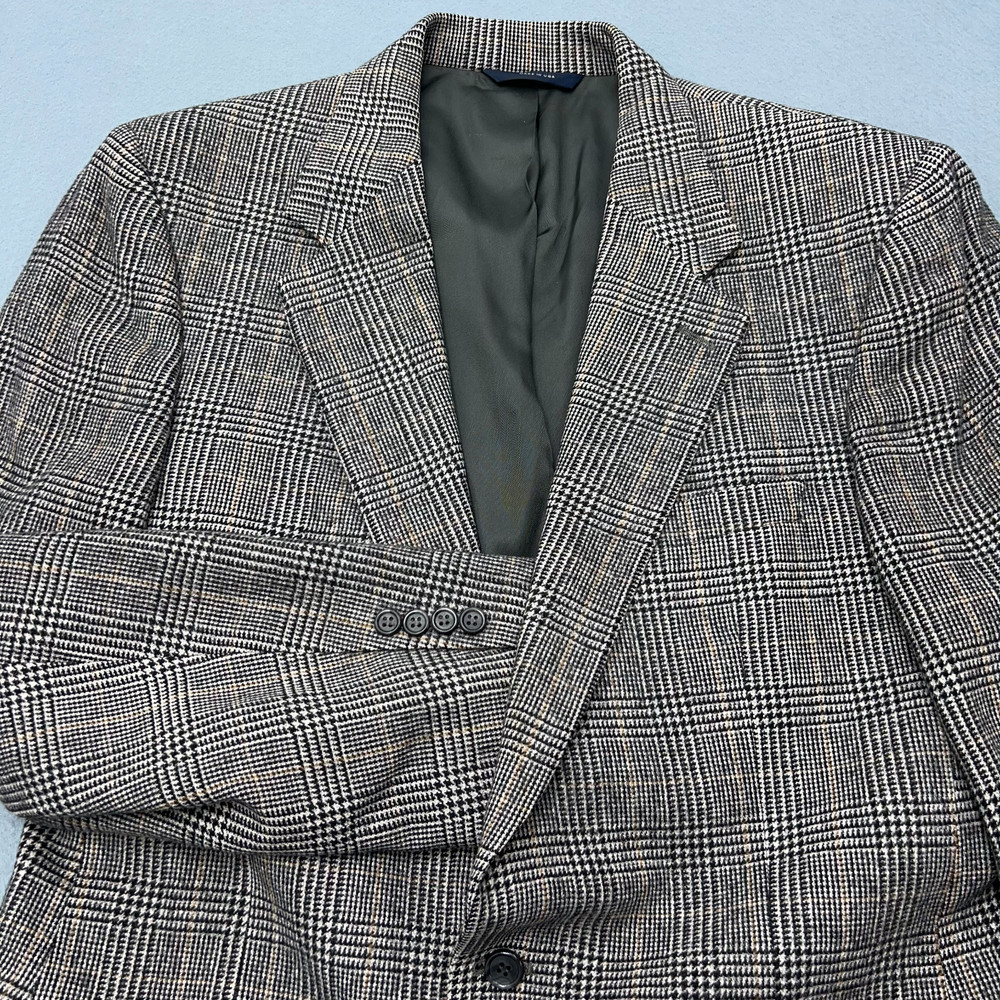 BROOKS BROTHERS 100% CAMEL HAIR Mens 42 Gray/Black Houndstooth Button Blazer