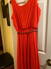 Volume One Juniors Sun Dress /belt size XL Orange cotton, polyester Open In Fron