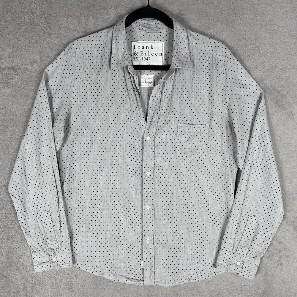 Frank & Eileen Barry Shirt Women’s Large Button-Up Gray Polka Dot 100% Cotton