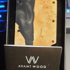 Avant Wood Men’s Wallet Money Clip, Black & Brown Colorblock Logo Accent