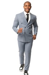 Slim Fit Double Breasted Slate Blue Grey Mens Suit 2 Button Peak Lapel AZAR MAN