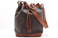 CELINE Macadam Blason Drawstring Bucket Shoulder Bag Purse Vintage Brown Auth