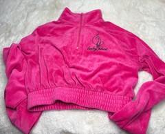 Baby Phat Hot Pink Velour Half-Zip Long Sleeve Crop Top