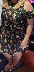 World Market Womens L/XL Black Floral Cold Shoulder Ruffle Knee Dress