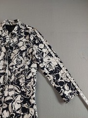 Axcess Women Coat 12 Black Floral Long Sleeve Button Up Mid Lenght Overcoat