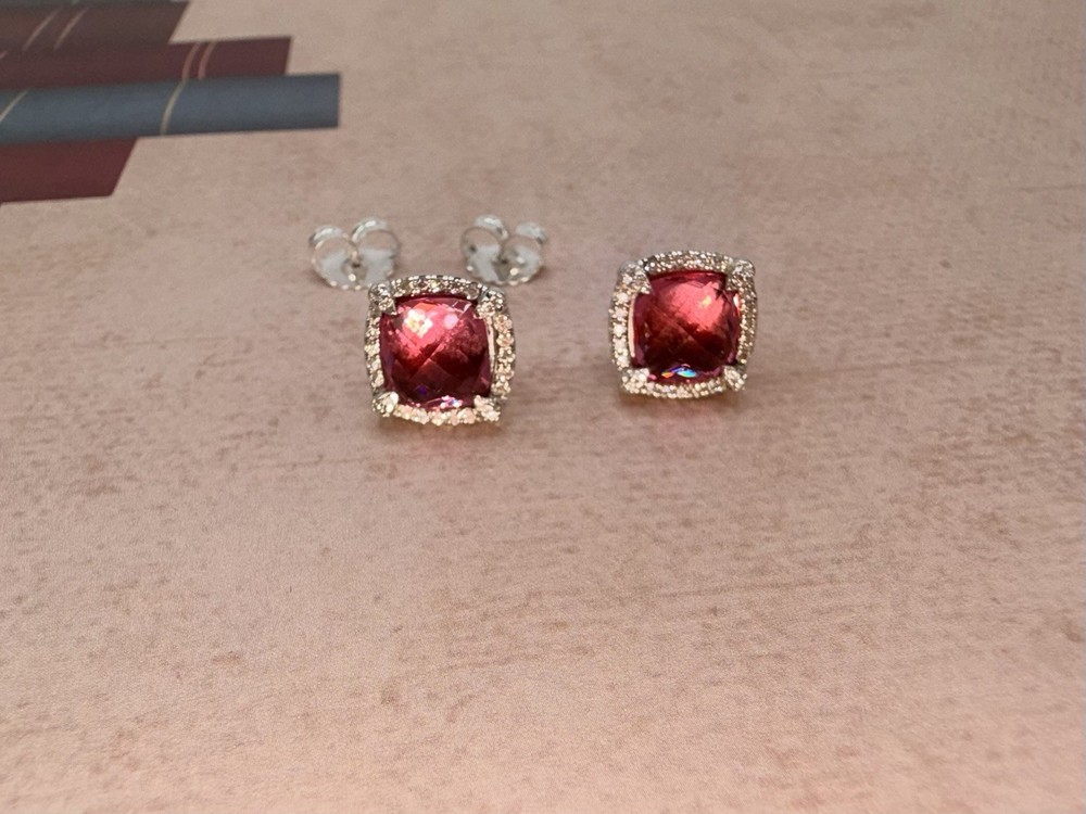 David &yurman Sterling Silver 925 Pink Tourmaline 7mm Chatelaine Stud Earrings