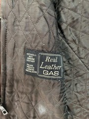 GAS Mens Brown Leather Biker Jacket XL Full Zip Button Band Collar