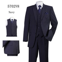 Men’s 2 Button Jacket, pants with vest , wool feel Stripe ,Double Vents 5702V8