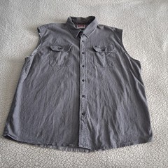 Wrangler Comfort Flex Mens XXL Gray Button Down Custom Shirt No Sleeves