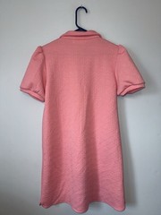 Fashion Pink Geometric Jacquard Collared Half Zip Shift Puff Sleeve Dress M