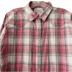 Wrangler Blues Women Size XL Pink Plaid Pearl Snap Long Sleeve Western Shirt Top