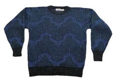 Method Mens M Geometric Knit Sweater Blue Black Crew Neck Acrylic Wool Pullover