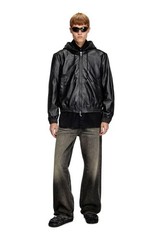 Diesel Men Hooded Leather Jacket Size M
