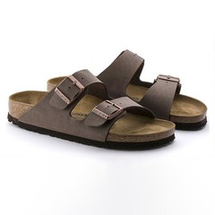Birkenstock Arizona Birkibuc Leather Soft Footbed Unisex Clog Mocha Casual Shoes