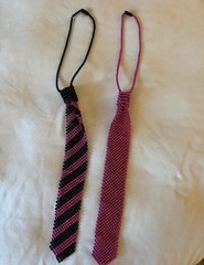 Set of 2 Vintage Beaded Neckties Black and Pink Striped and Solid Pink
