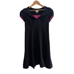 Moulinette Soeurs Anthropologie Black Grid Pink Trim Sweetheart Dress Size 8