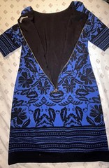 Eliza J Royal Blue Black Ponte Knit Sheath Dress Half Sleeve Exposed gold Zipper