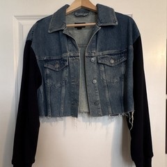 ALLSAINTS Denvi Cropped Jacket Blue/Black Long Sleeve Pockets Women XS/S