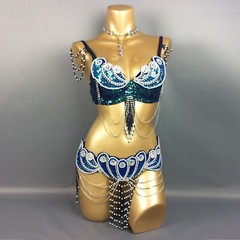 Beaded Samba Belly Dance Costume EDC Rave Carnival Outfit Bra Belt 10 Colors