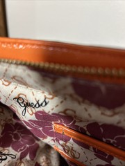 Guess Taupe Monogram Double Orange Handle Tote