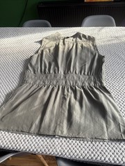 Penny Black 100% Silk Green Khaki Waistcoat Gilet Top UK 10 Utilitarian Unusual