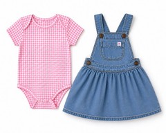 Carter’s Baby Girl 2-Piece Pink Checkered Bodysuit & Denim Jumper Set 24 Months