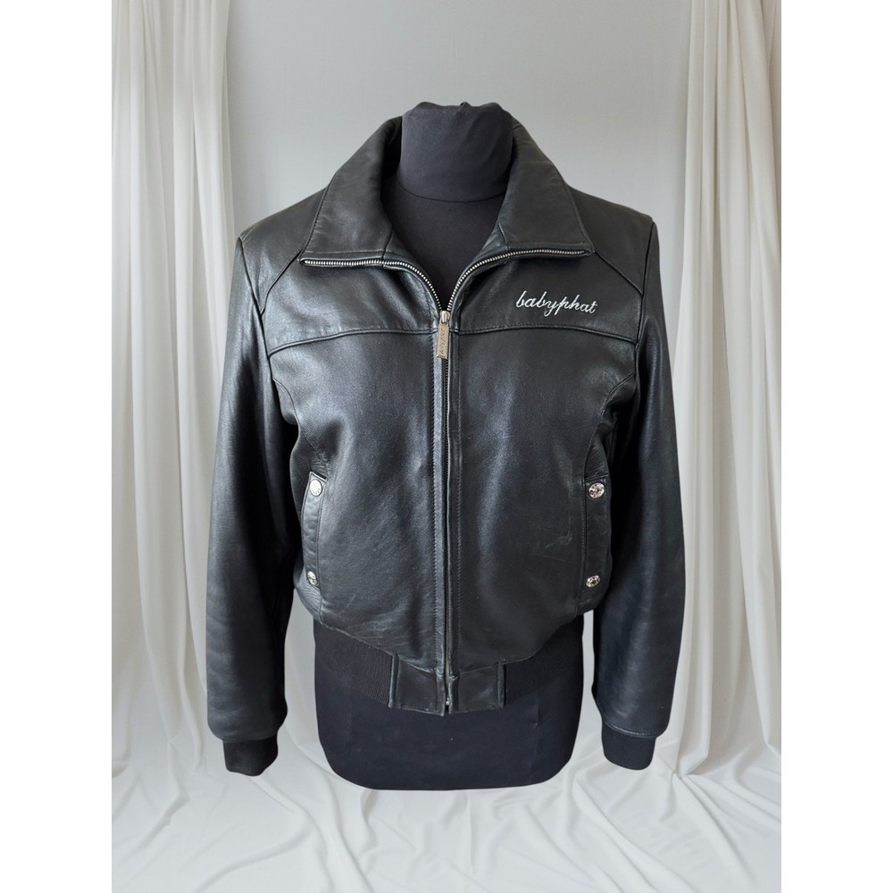 Women’s Leather Vintage Y2K Bomber Jacket, M