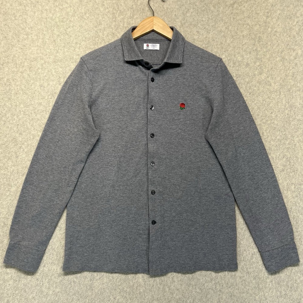 Charles Tyrwhitt England Rugby Gray Knit Button Front Shirt Men’s Medium