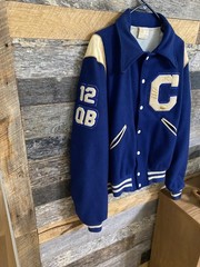 70s/80s Vintage Blue Wool Varsity Howe Snap front Jacket sz 42 QB & baseball ⚾️