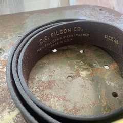 C.C. Filson Mens Brown Leather Belt Brass Roller Buckle Made in USA SZ 46