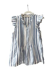 LOFT Blue & White Striped Flutter Sleeve Women’s Top Size M