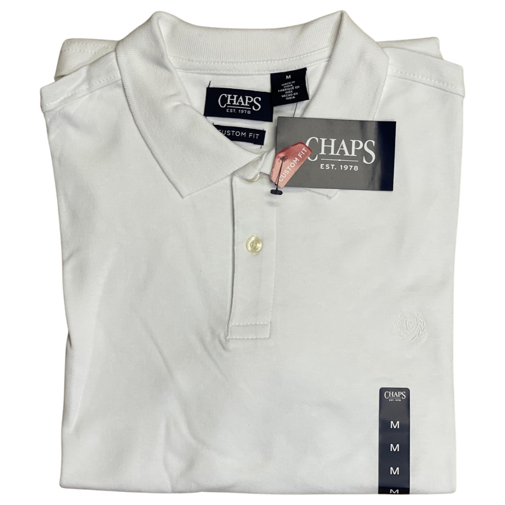 CHAPS Natural Stretch Polo Shirt in WHITE in Size LARGE *NWT*