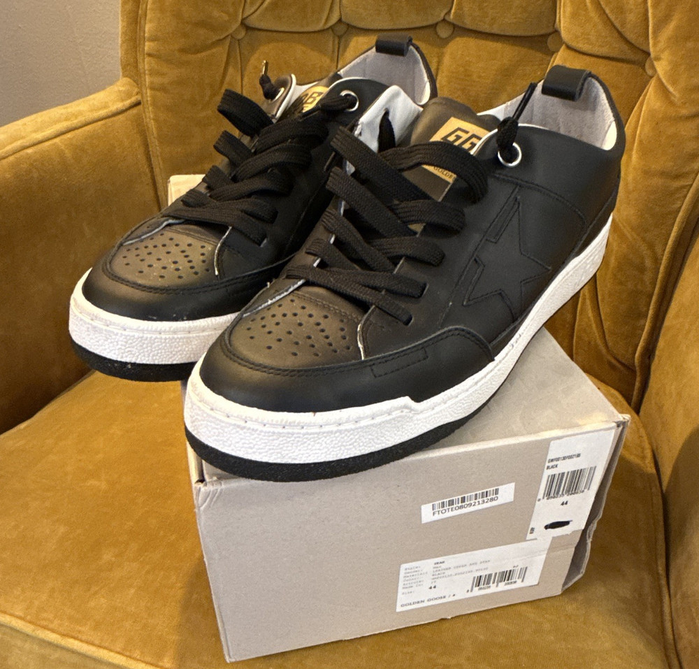Golden Goose Yeah Men’s Black/White Leather Low Top Lace-Up Sneakers NWB