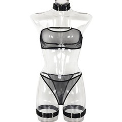 Womens Lingerie Set Sexy Nightwear Teddy Sleepwear 4Pcs Underwear Transparent
