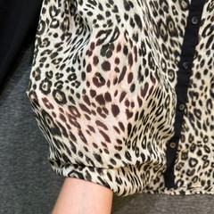 Chico’s Leopard Print Button Down Sheer Blouse Black Long Sleeve Women’s XL (3)
