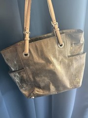 Michael Kors silver Logo Tote Shoulder Bag Zip Closure Silver Hardware Pockets