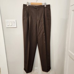 Zanella Jesse 100% Wool Dress Pants Mens 33×33 Brown Pleated Cuffed Preppy Italy