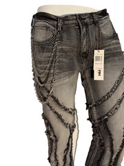 New! Bleeker Bleeker Distressed Pocketed Jeans w edge Blk Wash Stacked Denim