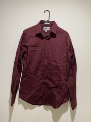 Express 1MX Extra-Slim Fit Burgundy Solid Long Sleeve Point Collar Dress Shirt M