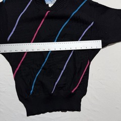 Vintage 80s Diagonal Stripe 100% Wool Crewneck Sweater Black Neon Pink Blue S